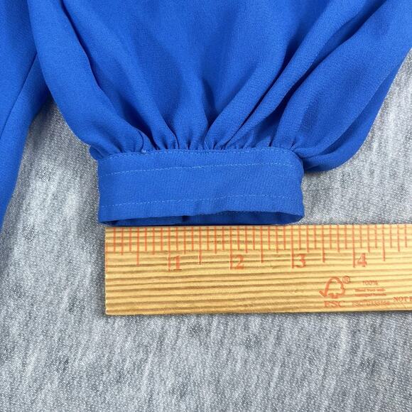 Vintage Givenchy For Chesa Mother Of Pearl Button Up Blouse Blue Size 6 Pleated - Picture 14 of 15